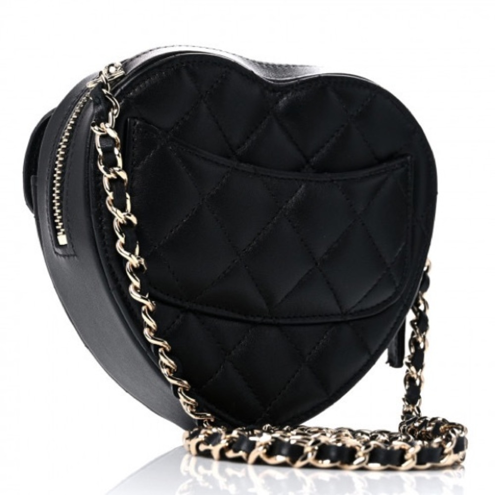 Chanel small crossbody Heart bag with chain in black Mini 22S - Picture 11 of 14